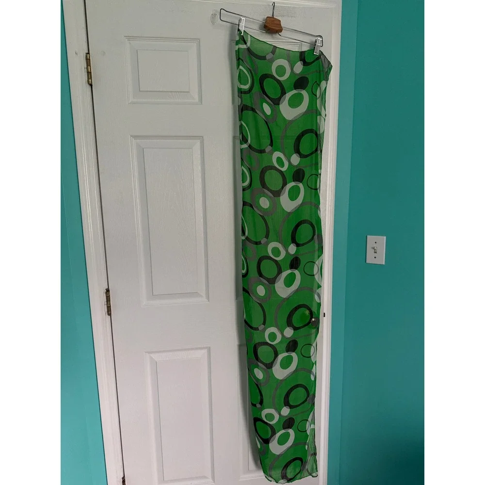 Vintage Style Green Geometric Circle Print Sheer Chiffon Scarf Wrap Sarong